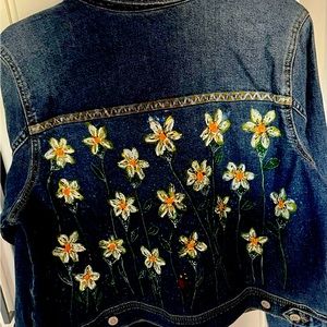 Original Hand Painted Jean Jacket. One of a Kind Design.